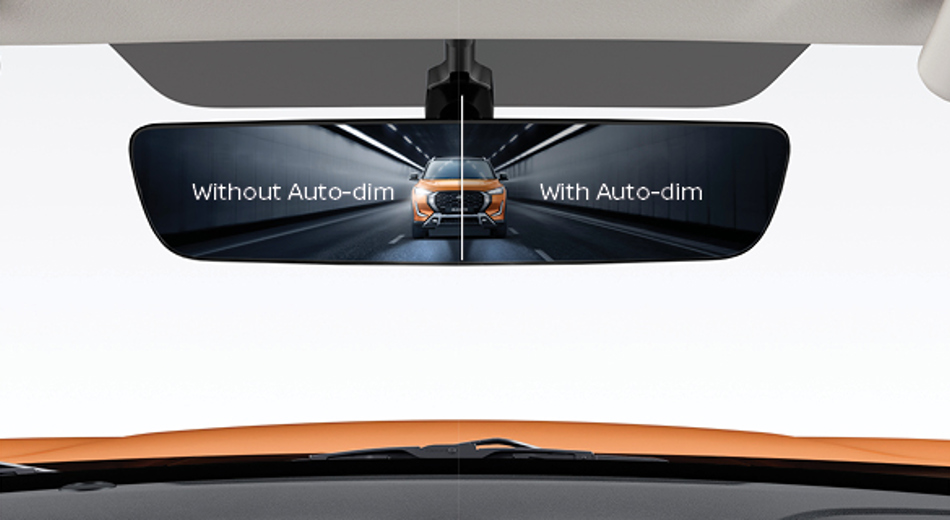 RÉTROVISEUR SANS CADRE À ATTÉNUATION AUTOMATIQUE-Vehicule Feature Image