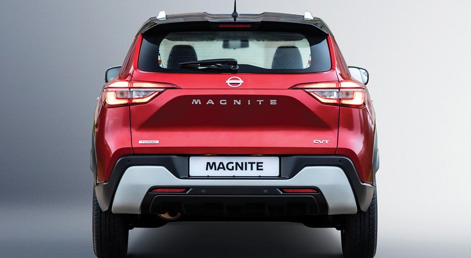 Red Nissan Magnite Rear View With LED Tail lamps